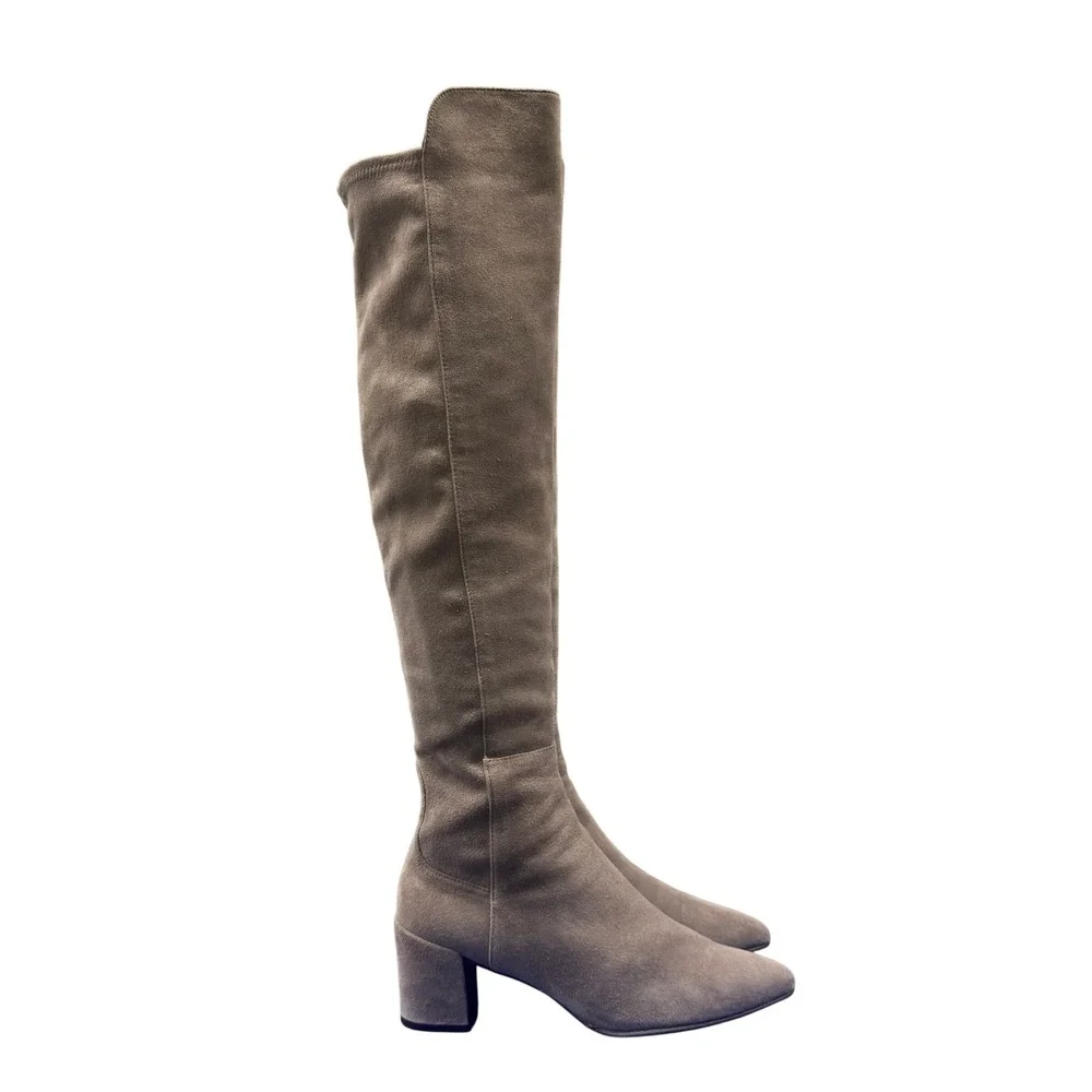 Size 6 Stuart Weitzman Allwayhunk Almond Suede Over The Knee Block Heel Boots